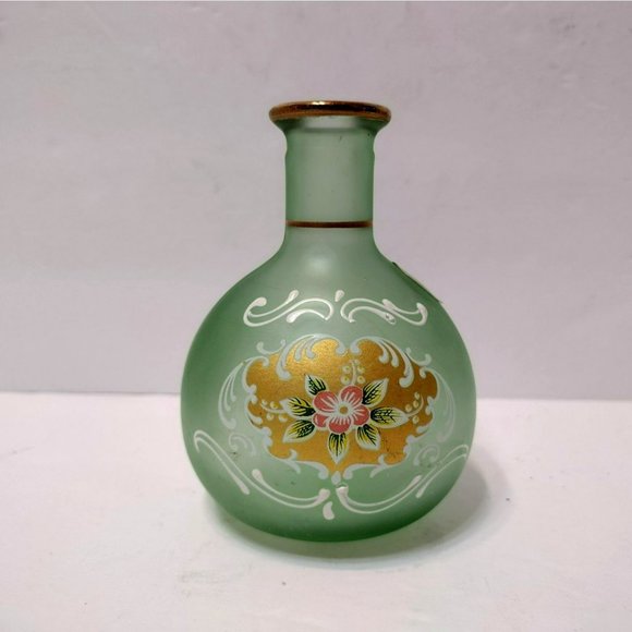 SC Line Italy Green Glass Bud Vase, Art Glass Handpainted in Gold Gilt Trim, NEW - Picture 1 of 8